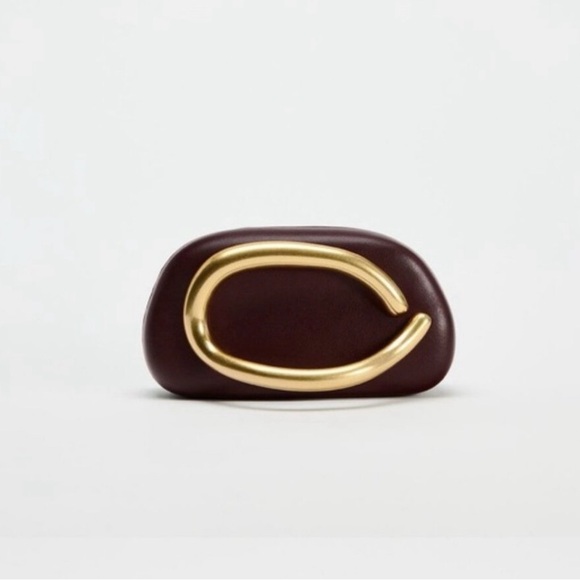 ZARA GOLD CLOSURE BOX CLUTCH IN BURGUNDY - Picture 4 of 16